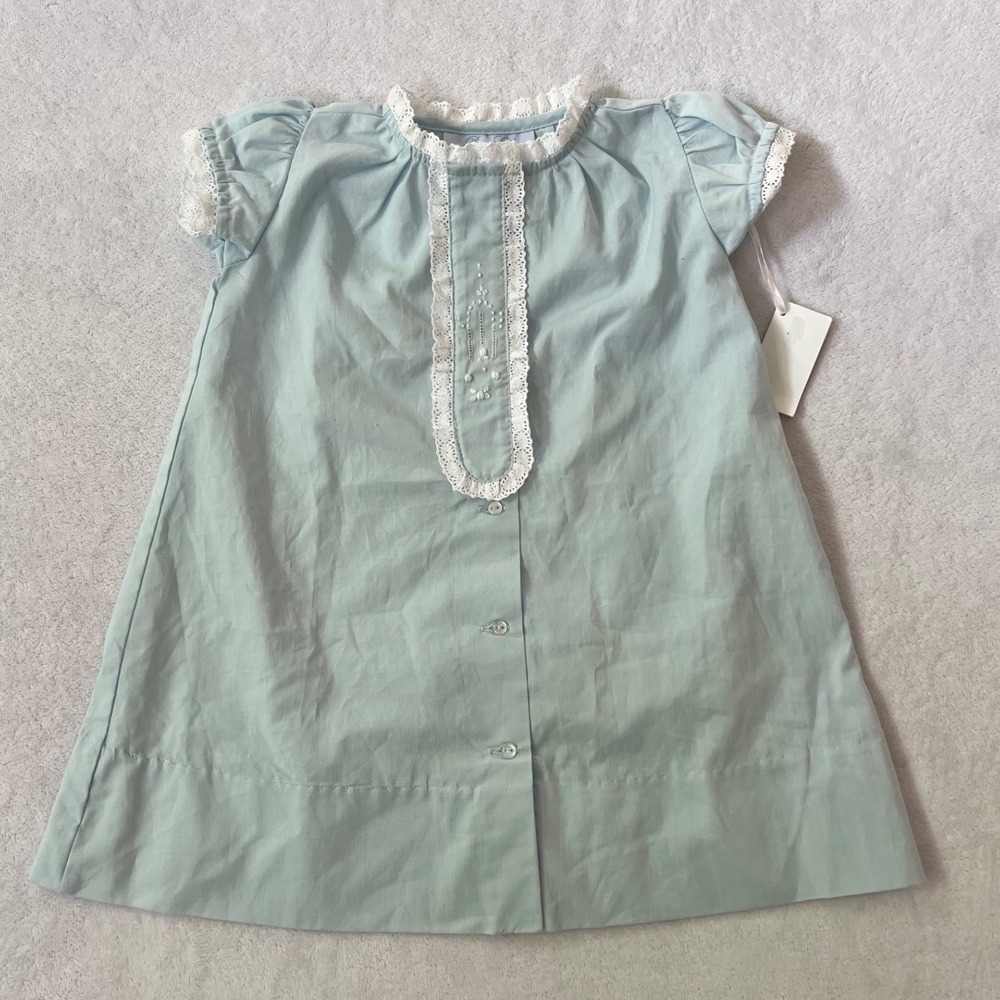 Vintage NWT Pixie Lily Dress Light Blue Lace Embroidered Heirloom 0-3 M